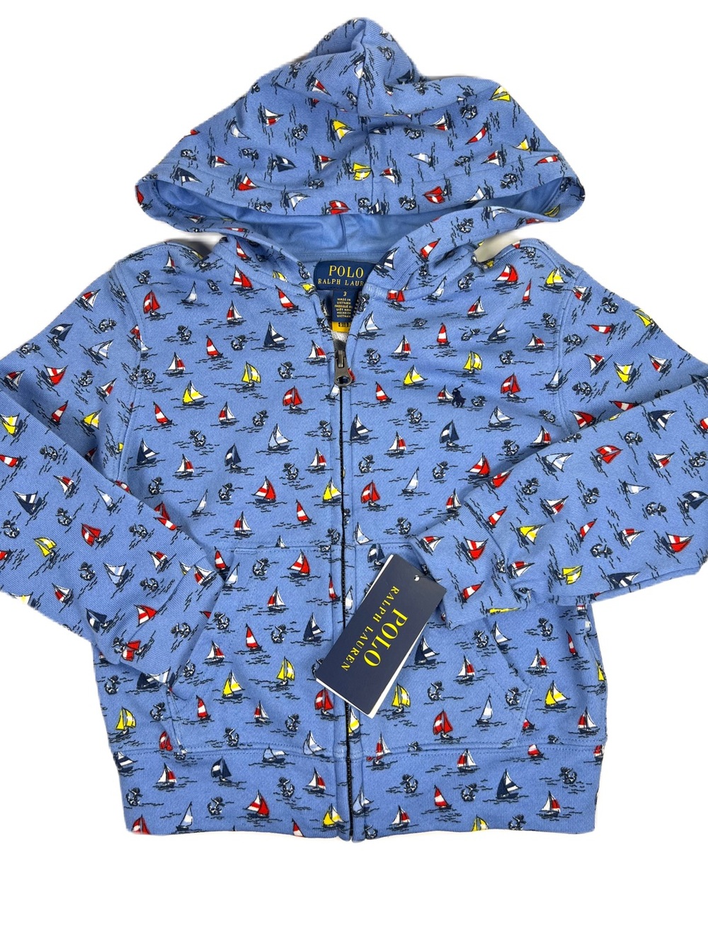 Polo Ralph Lauren NWT Toddler Boy French Terry Sailboat Hoodie 3T Blue Multi